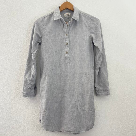 Marine Layer Women Grey Striped Button Front Shirt Dress Tunic Collared Sz Small - Picture 5 of 8